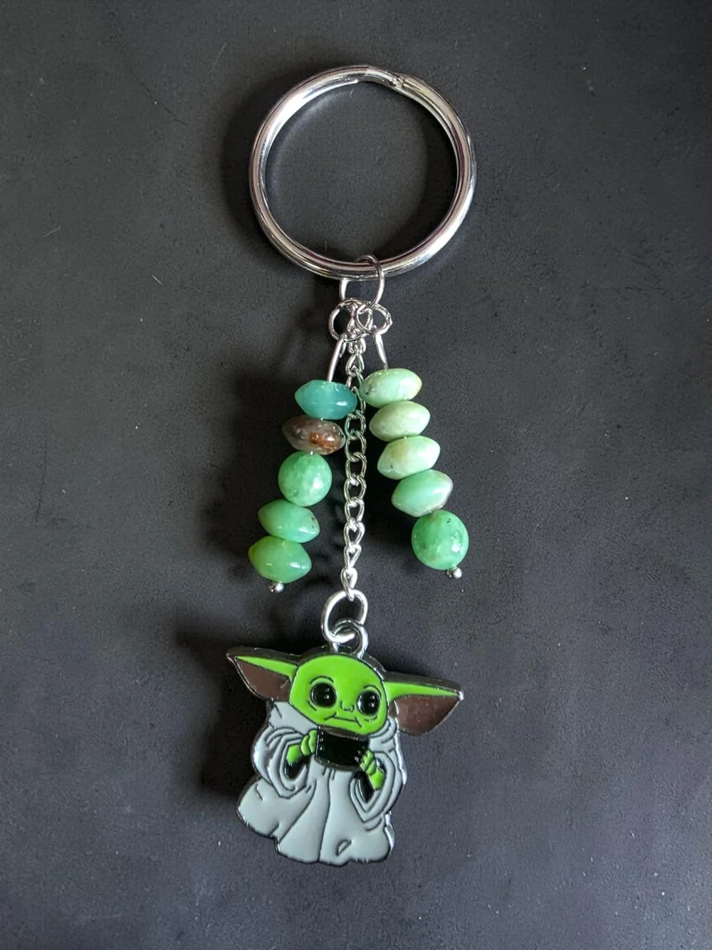 Styleandstone Grogu Green Jadeite Bead Keychain ​